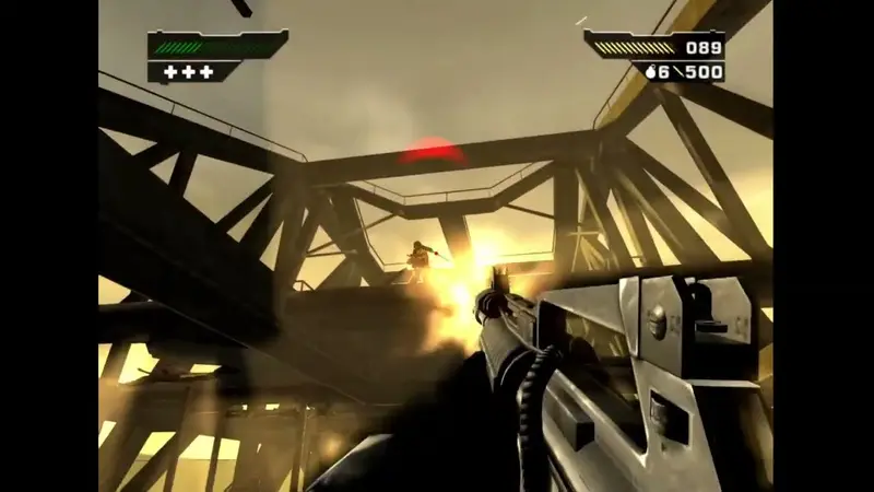 Forest path approach at dusk in BLACK gameplay footage